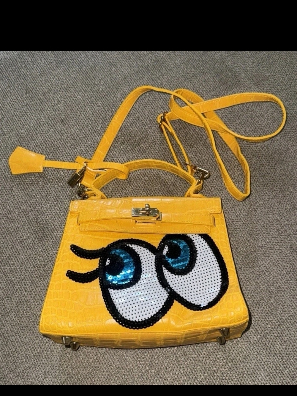 Play No More Yellow Sequin Eye Accent Top-Handle Crossbody Bag Collections